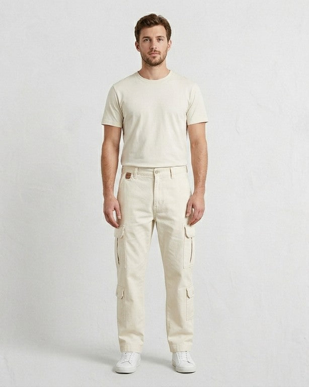 Men's Premium Cargo Trousers - Multi Pocket Casual Wear (cream/off white)