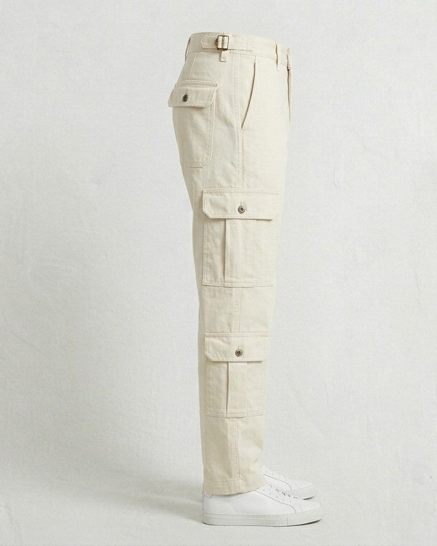 Men's Premium Cargo Trousers - Multi Pocket Casual Wear (cream/off white)